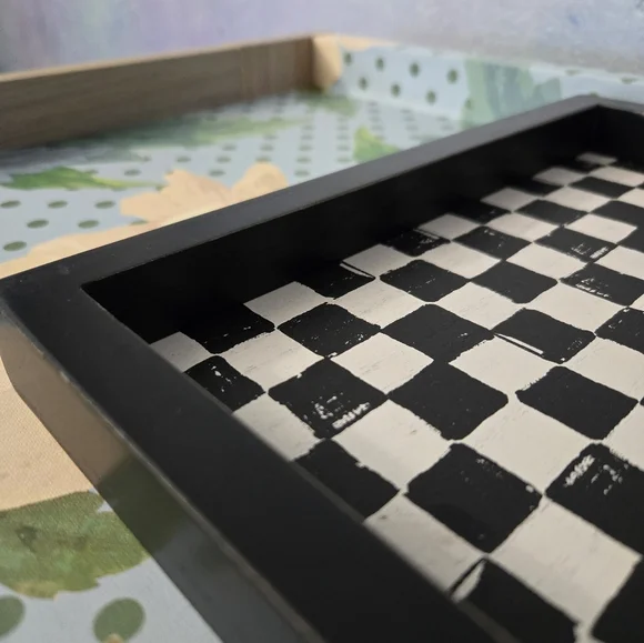 Black and White Checkered Wooden Decorative Tray - Picture 4 of 5